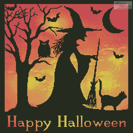 cross stitch pattern Halloween Witch Silhouette