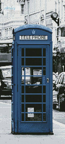 cross stitch pattern London Phone Booth Blue (Crop)