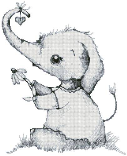 cross stitch pattern Little Daisy Elephant