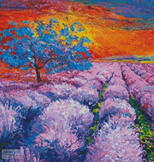cross stitch pattern Lavender Field at Sunset (Crop)