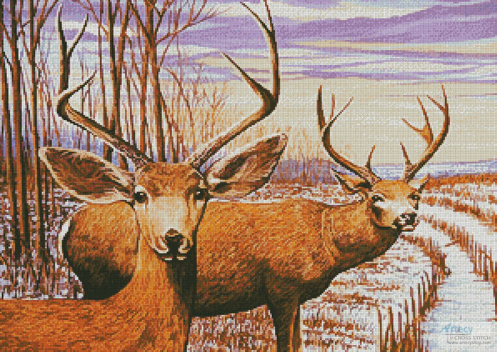 cross stitch pattern Mule Deer in a Cornfield