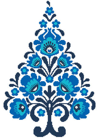 cross stitch pattern Polish Folk Art Christmas Tree Blue