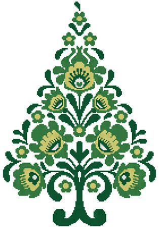 cross stitch pattern Polish Folk Art Christmas Tree Green
