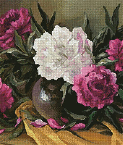 cross stitch pattern Purple Peonies (Crop)