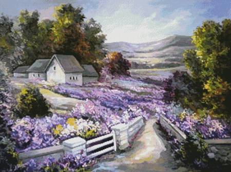 cross stitch pattern Purple Spring Landscape