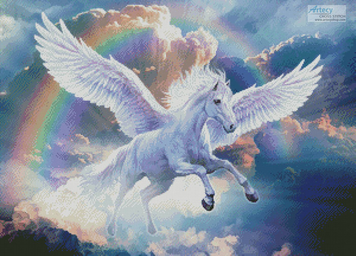cross stitch pattern Rainbow Pegasus