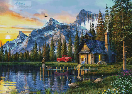 cross stitch pattern Sunset Log Cabin (Large)
