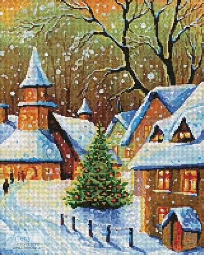 cross stitch pattern Snowy Village (Crop)
