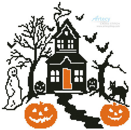 cross stitch pattern Spooky Halloween House