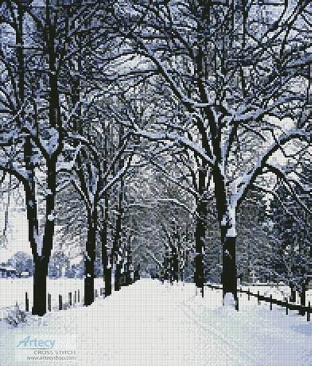cross stitch pattern Tree Lined Road in Winter