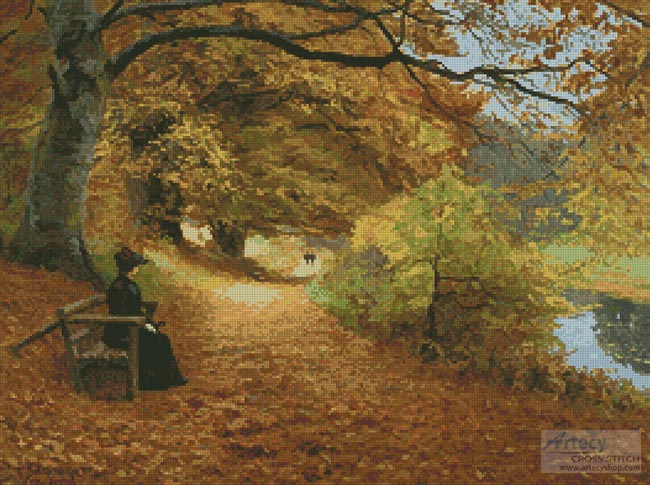 cross stitch pattern A Wooded Path in Autumn