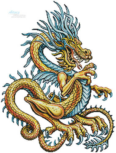 cross stitch pattern Yellow Dragon