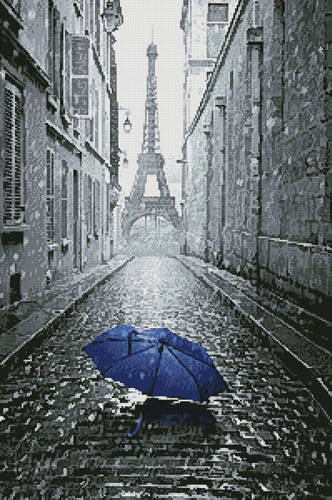 cross stitch pattern Blue Umbrella in Paris