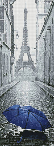 cross stitch pattern Blue Umbrella in Paris (Crop)
