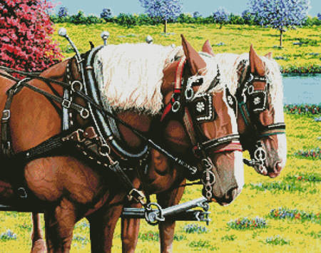 cross stitch pattern Clydesdales in the Meadow