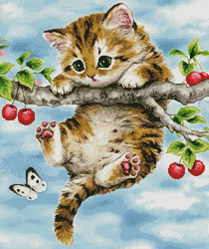 cross stitch pattern Cherry Kitten