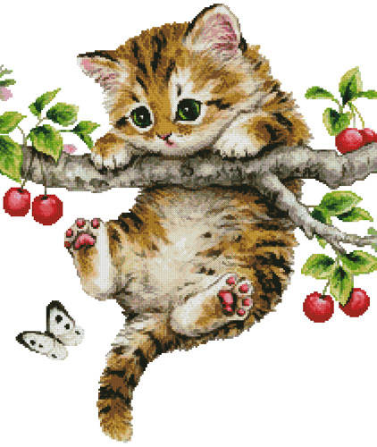 cross stitch pattern Cherry Kitten (No Background)
