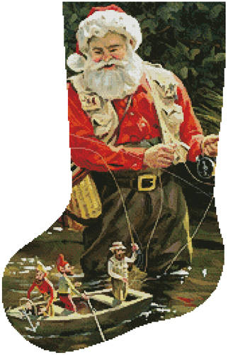 cross stitch pattern Fishing Buddies Stocking (Left)