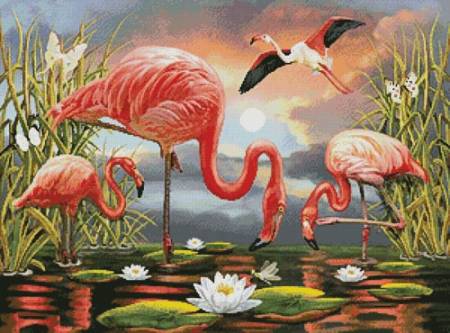 cross stitch pattern Flamingos Painting