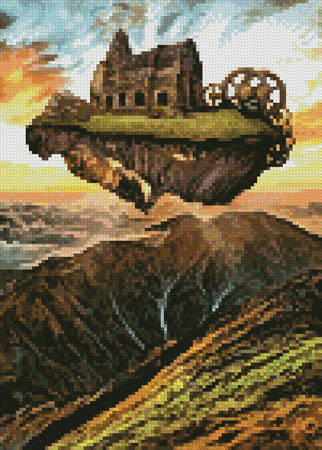 cross stitch pattern Floating Steampunk Mountain (Crop)