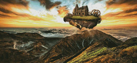 cross stitch pattern Floating Steampunk Mountain (Large)