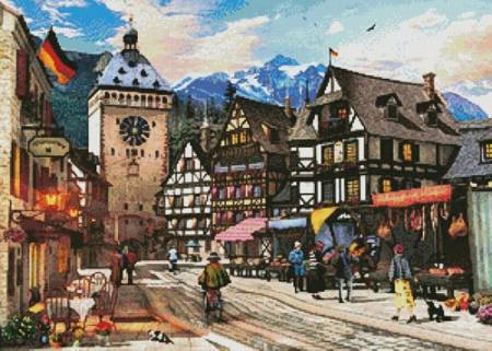 cross stitch pattern German Market Town