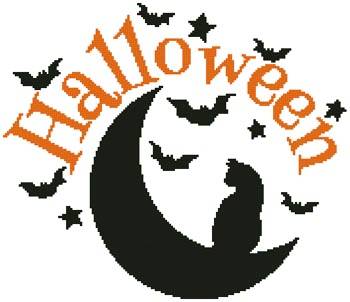 cross stitch pattern Halloween Cat and Moon