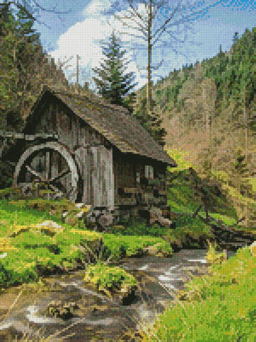 cross stitch pattern Old Mill, Black Forest, Germany (Crop)