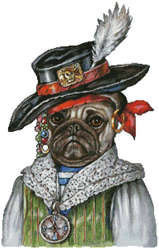 cross stitch pattern Pug Pirate