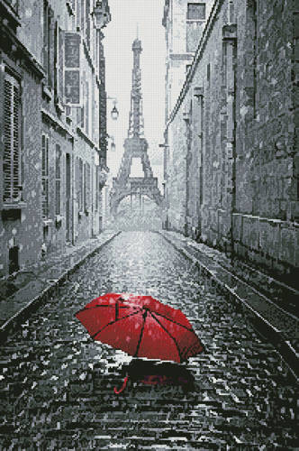 cross stitch pattern Red Umbrella in Paris