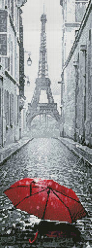 cross stitch pattern Red Umbrella in Paris (Crop)