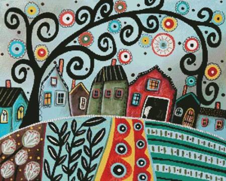 cross stitch pattern Rural Town 1