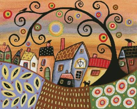 cross stitch pattern Sunny Day in Town