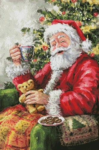 cross stitch pattern Santa with Cuppa
