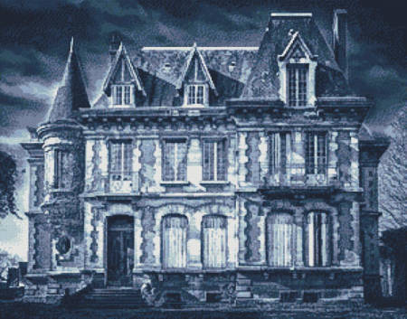 cross stitch pattern Spooky House (Blue 2)