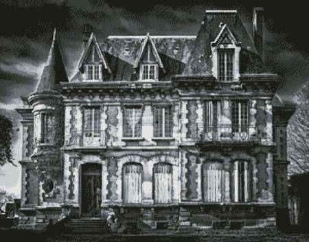 cross stitch pattern Spooky House (Black and White)