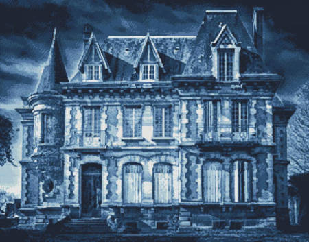 cross stitch pattern Spooky House (Blue)