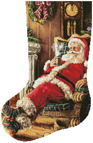 cross stitch pattern Santa Resting Stocking (Left)