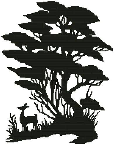 cross stitch pattern Tree and Deer Silhouette