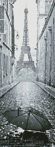 cross stitch pattern Umbrella in Paris Black and White (Crop)