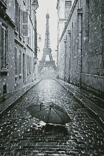 cross stitch pattern Umbrella in Paris (Black and White)