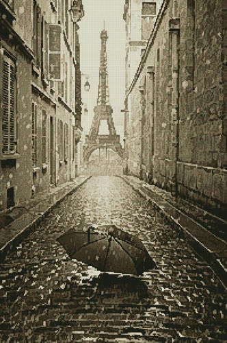 cross stitch pattern Umbrella in Paris (Sepia)