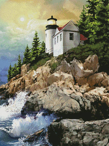 cross stitch pattern Bass Harbor Lighthouse Painting