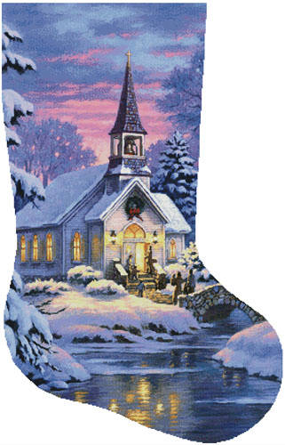 cross stitch pattern Country Church Stocking Right (Large)