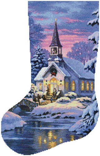 cross stitch pattern Country Church Stocking (Left)