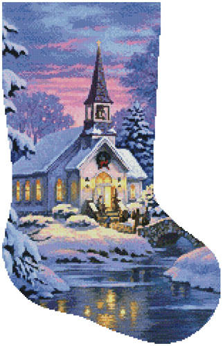 cross stitch pattern Country Church Stocking (Right)