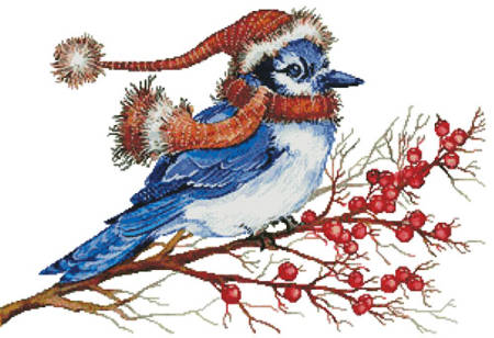 cross stitch pattern Christmas Blue Jay (No Background)