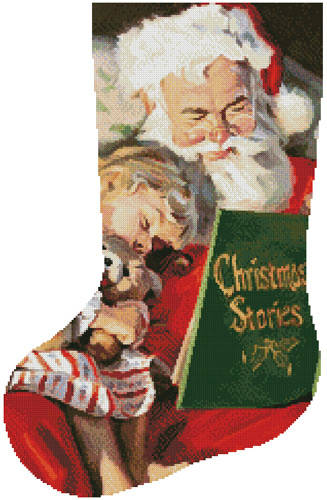 cross stitch pattern Christmas Stories Stocking (Left)