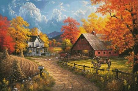 cross stitch pattern Country Blessings Painting (Large)