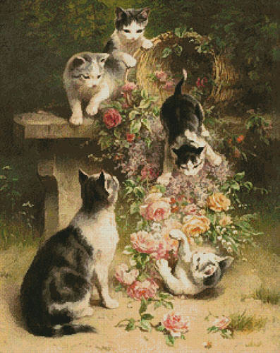 cross stitch pattern Cats and Flowers